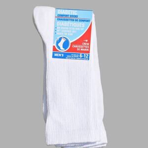 Men's 3 Pack Diabetic Crew Socks White Fits Shoe Size 6-12
